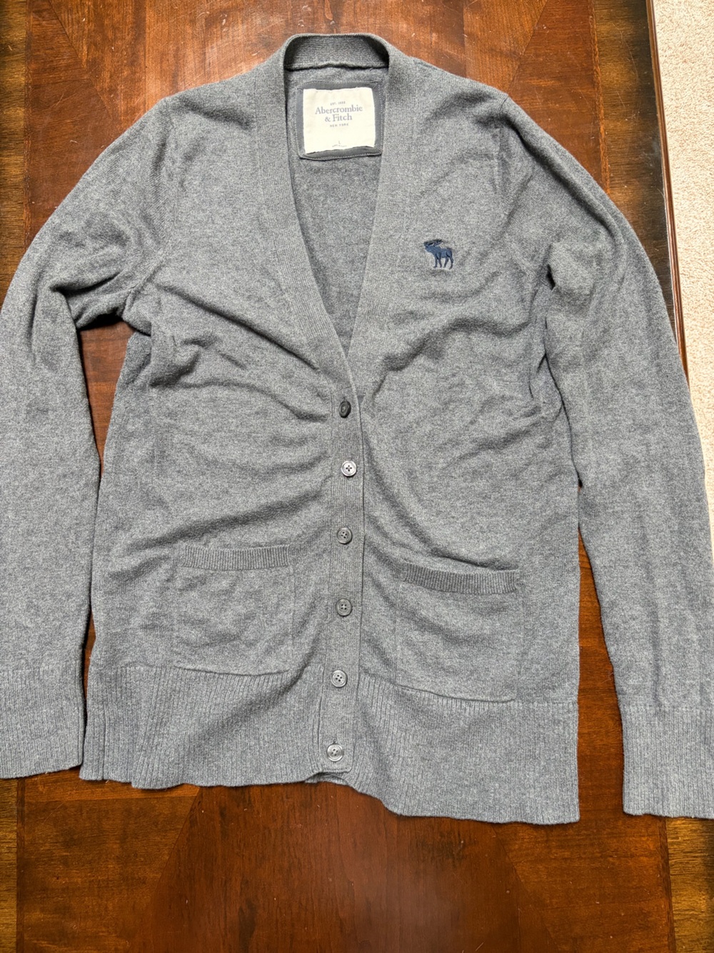 Abercrombie & Fitch Gray Knit Cardigan with Logo Patch